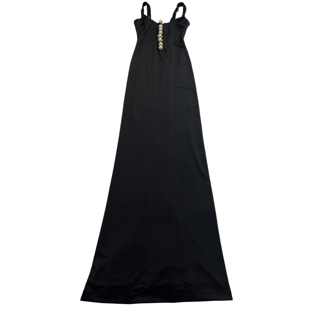 NORMAILLOT Faux Pearl Button Embellished Dress in Black